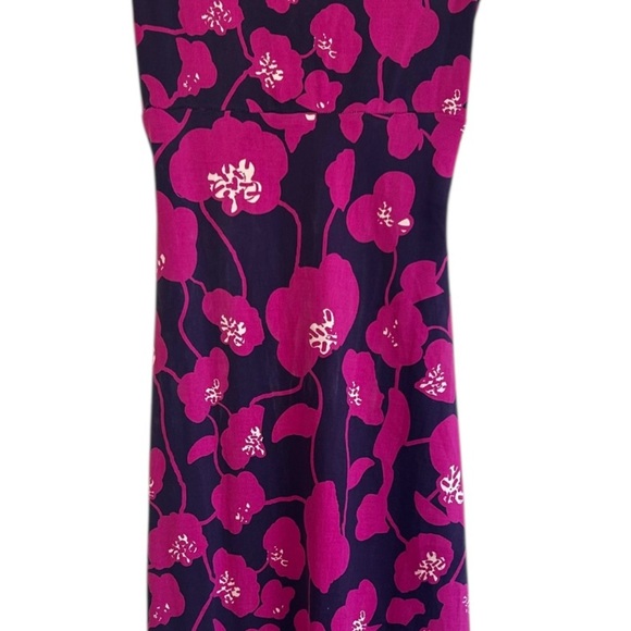Diane Von Furstenberg 100% Silk Luxury Midi Fuschia Floral Sleeveless Dress Sz 2 - Picture 3 of 9